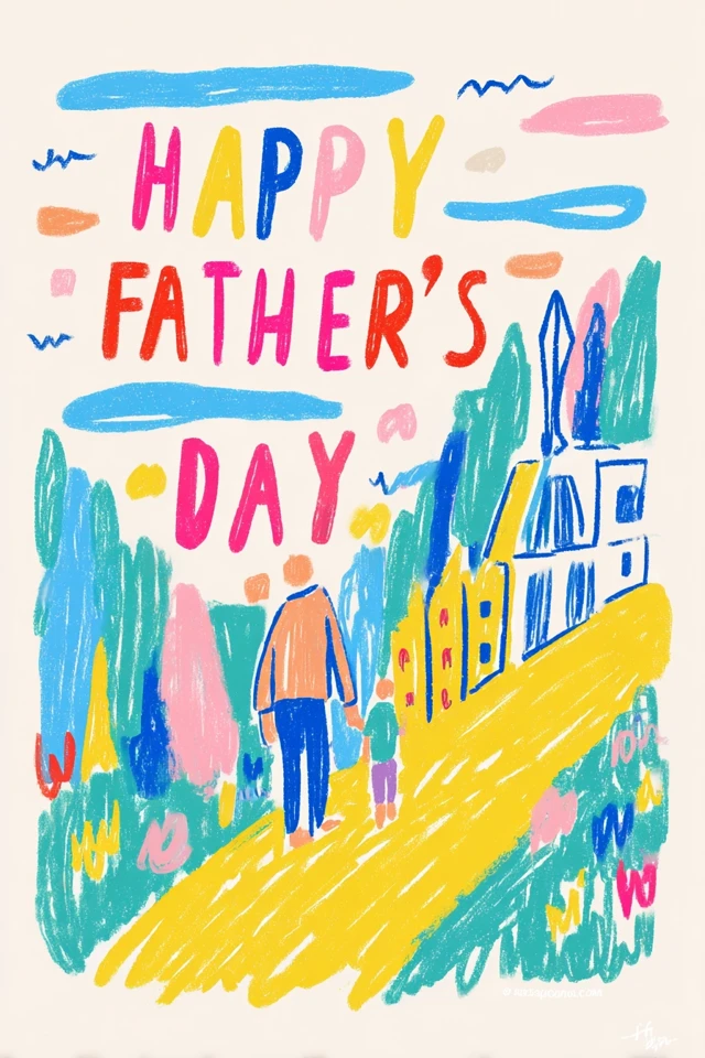 Happy Fathers Day Hand Drawn Gouache Poster