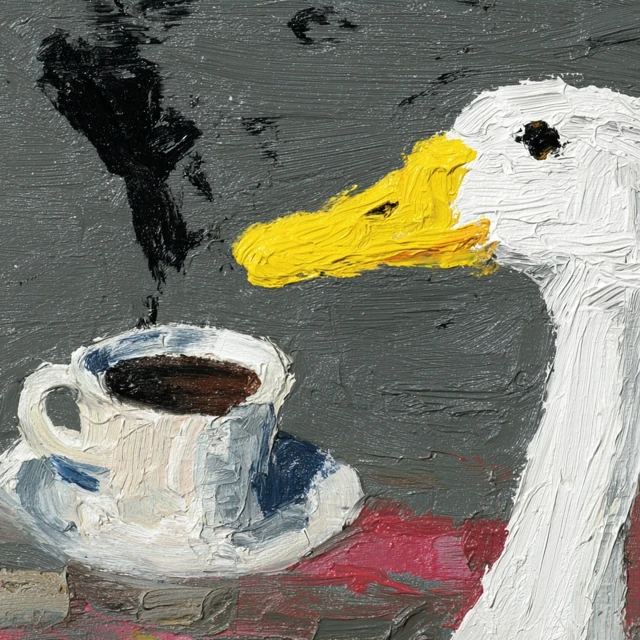 Goose Coffee Impasto Style Painting