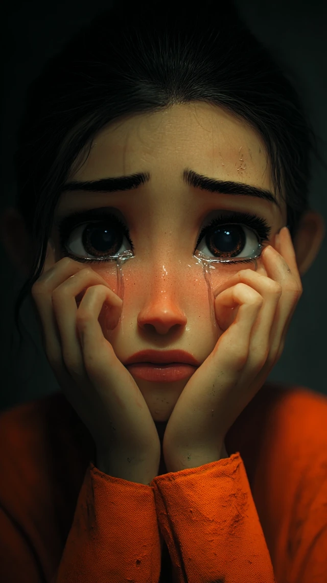 Emotional Breakdown 3D Render Young Woman Crying