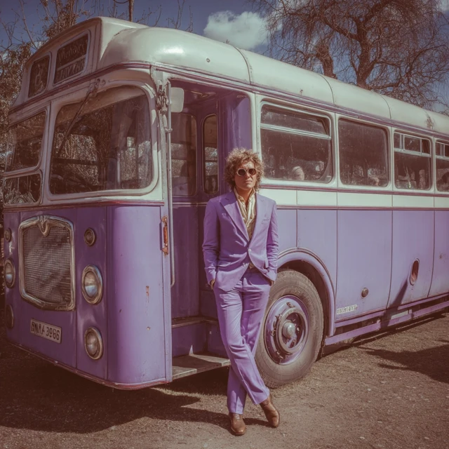 Roger Daltrey on a Lilac Bus Vintage Portrait