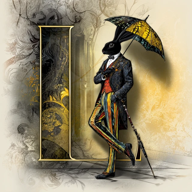 Illuminated L Letter Parisian Rabbit Belle Epoque Fashion