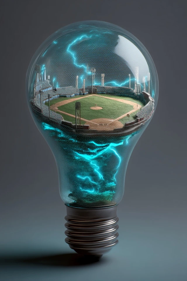 Baseball Field Inside Glowing Light Bulb Illustration