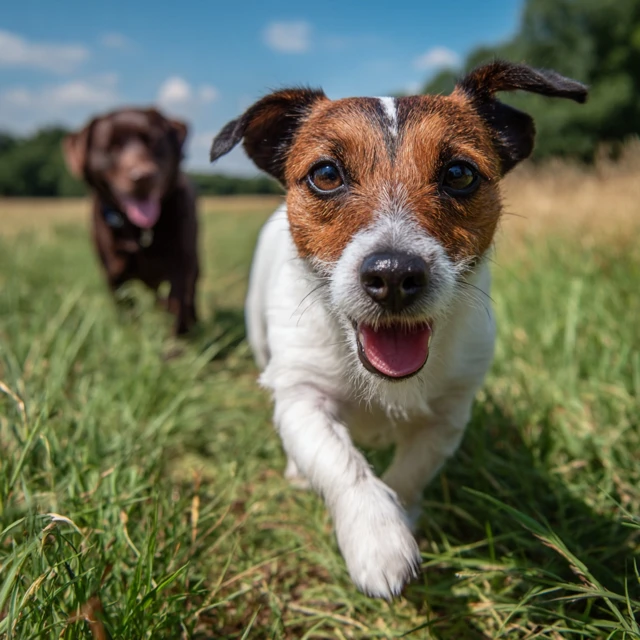 Happy Jack Russell Running in a Field