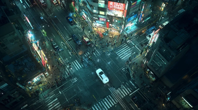 Cyberpunk City at Night Aerial View