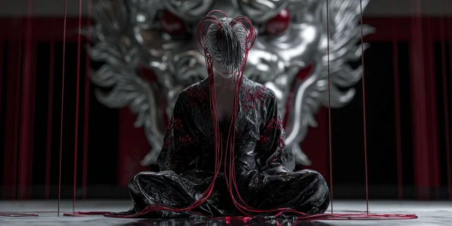 Cyberpunk Shrine Maiden Meditating