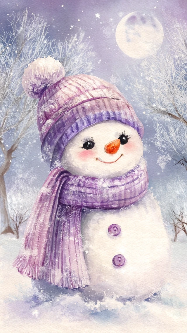 Watercolor Snowman in Winter Wonderland