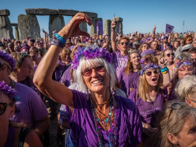 Stonehenge Festival Purple Crowd and Music