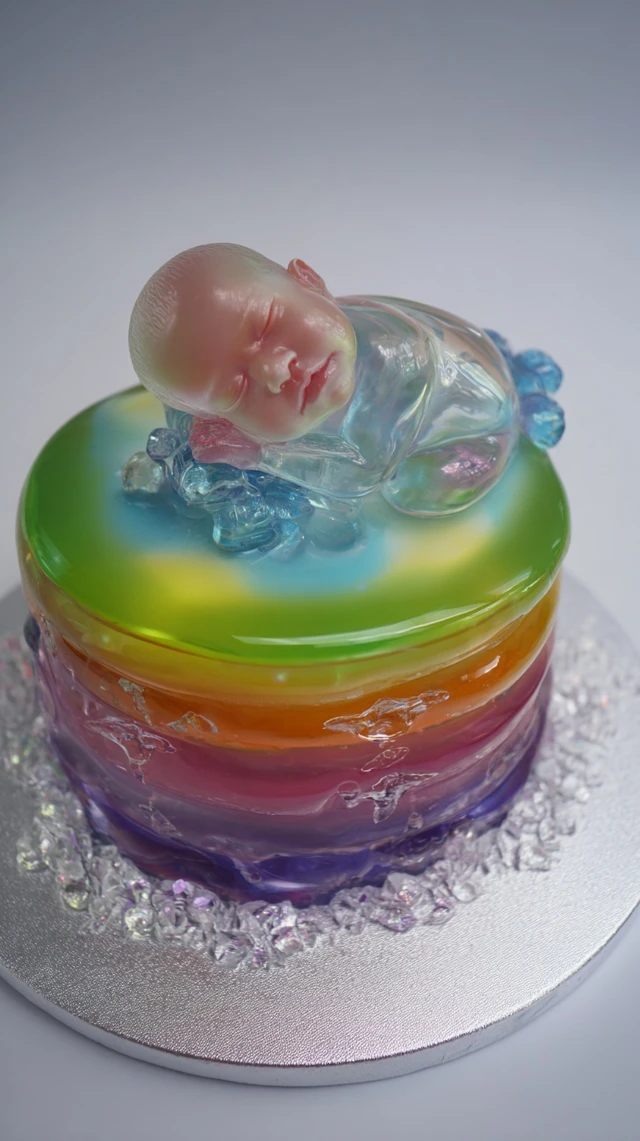 Crystal Baby Sleeping on a Colorful Cake