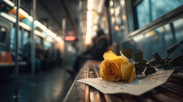 Yellow Rose in Subway: Emotional Stillness