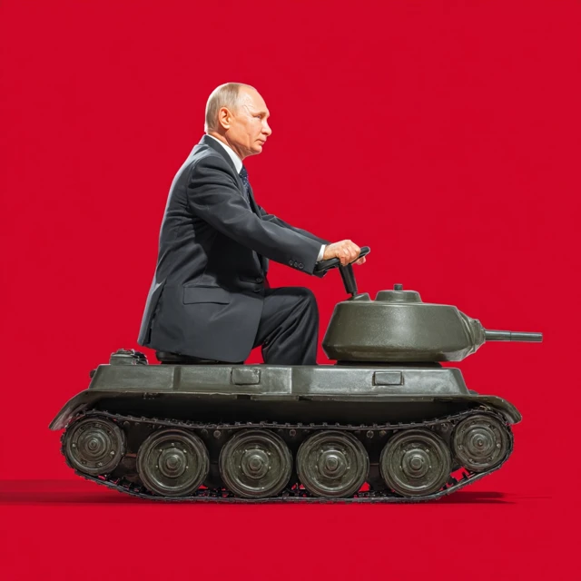 Russian Leader Driving Toy Tank Red Background