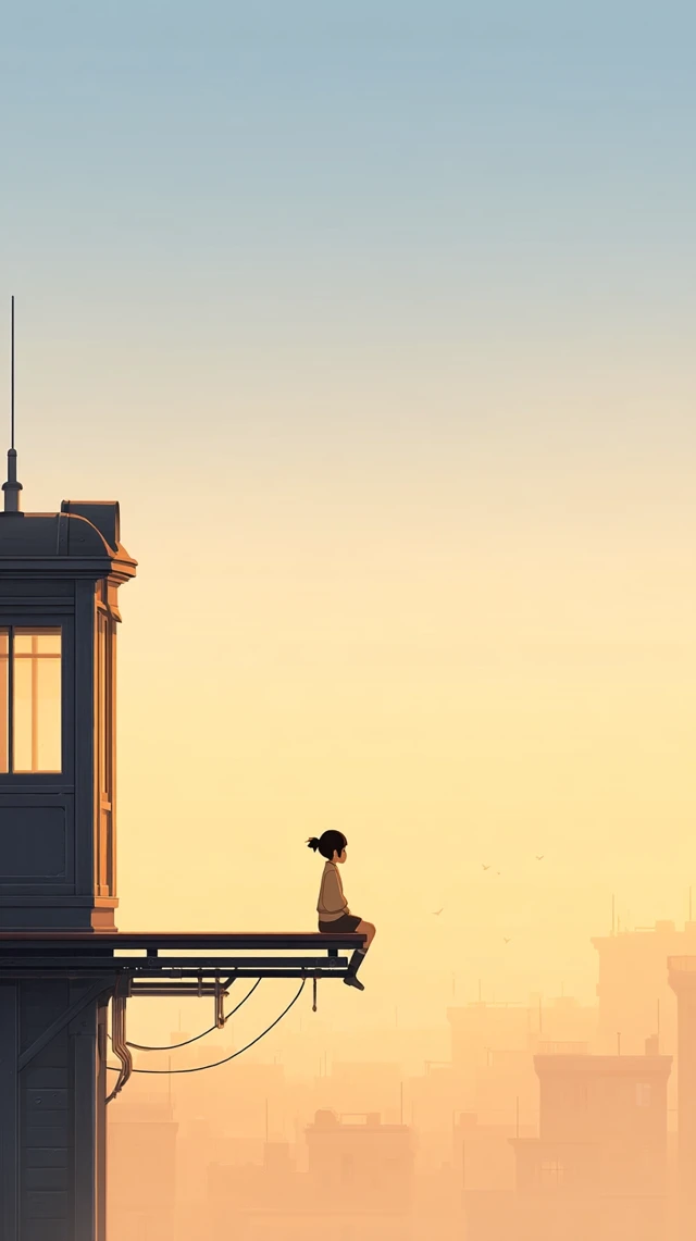Anime Girl on Train Watching Sunset Wallpaper