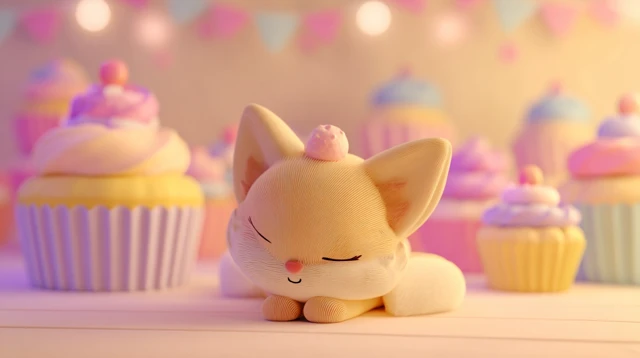 Kawaii Fox in Cupcake World Cute Pastel Colors