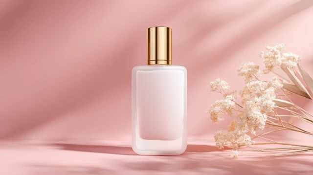 Product Photography Glass Bottle on Pink Background