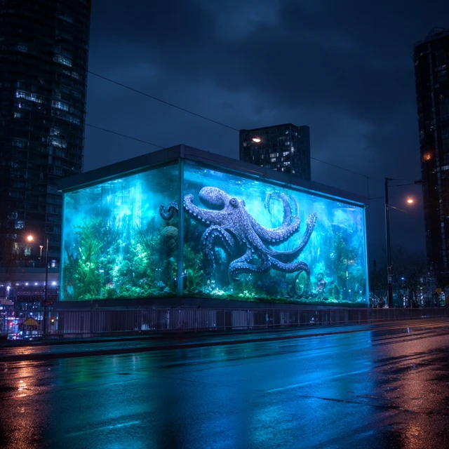 3D Aquarium Billboard with Octopus