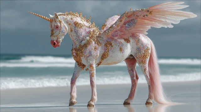 Magical Unicorn Pegasus on the Beach Fantasy Art