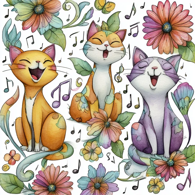 Cute Singing Cats Coloring Book Cover Art