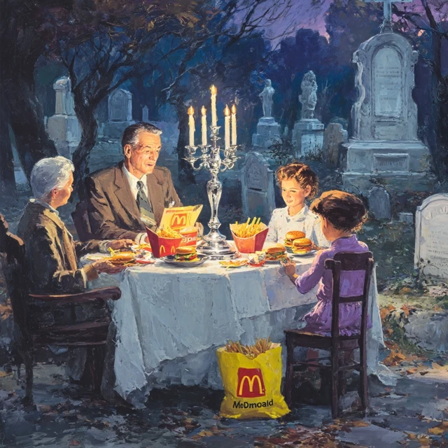Family Dinner in a Cemetery Painting