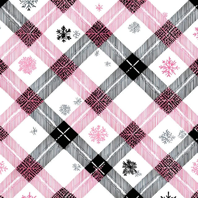 Pink Black White Plaid Snowflake Pattern