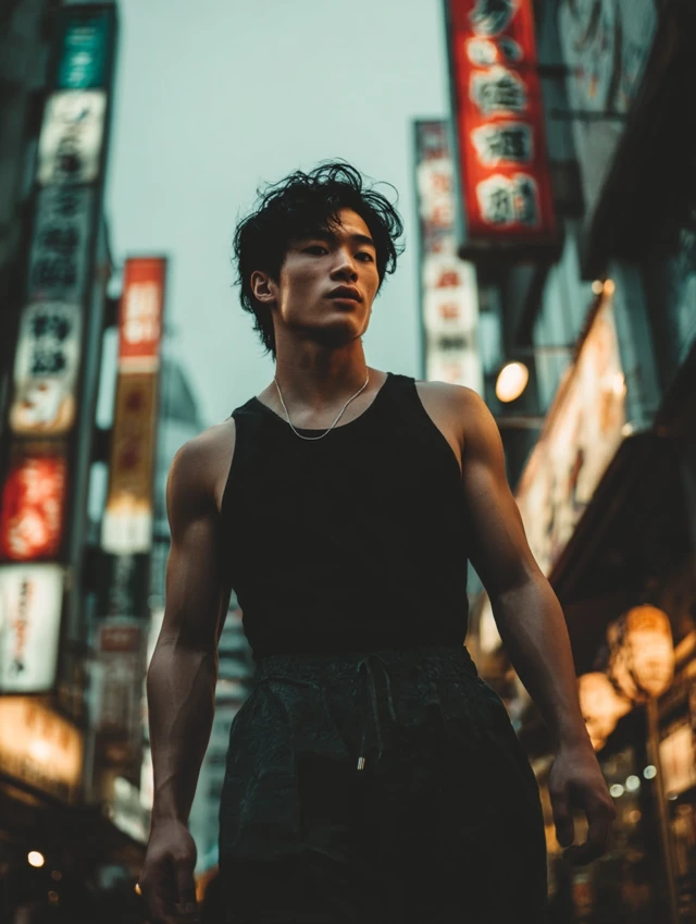 Young Asian Man in 80s Tokyo: Dynamic Photo
