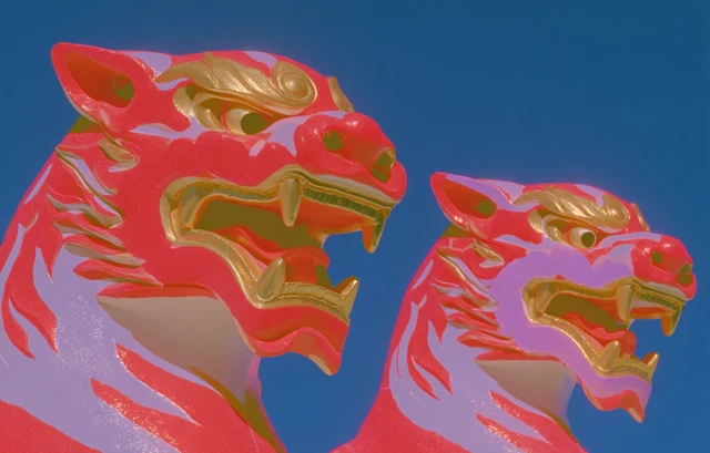 Lion Statues in Sapporo Japan Colorful Cartoon Art