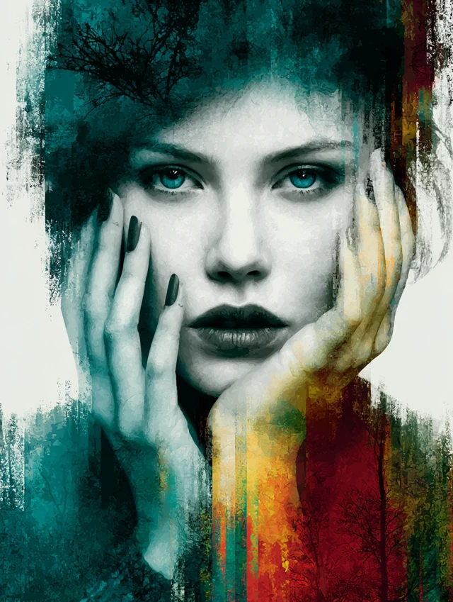 Surreal Portrait Glitch Art Mysterious Woman