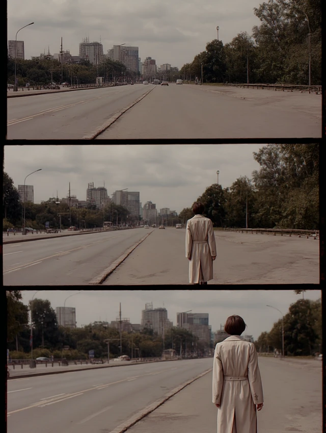 Lonely Woman Walking in City Street