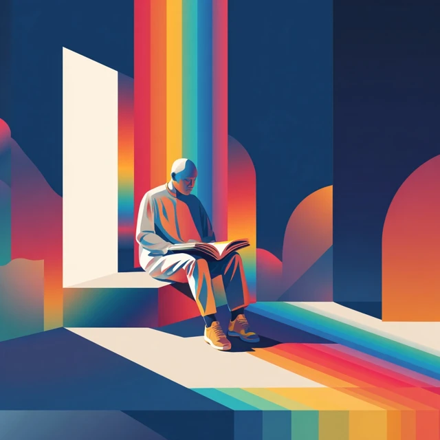 Modern Cubist Illustration Man Reading Book