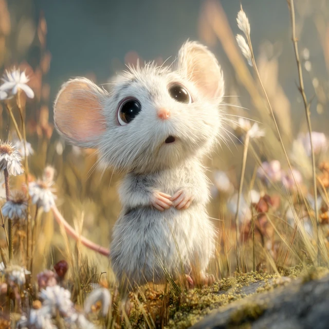 Adorable Mouse in a Meadow Vintage Disney Style