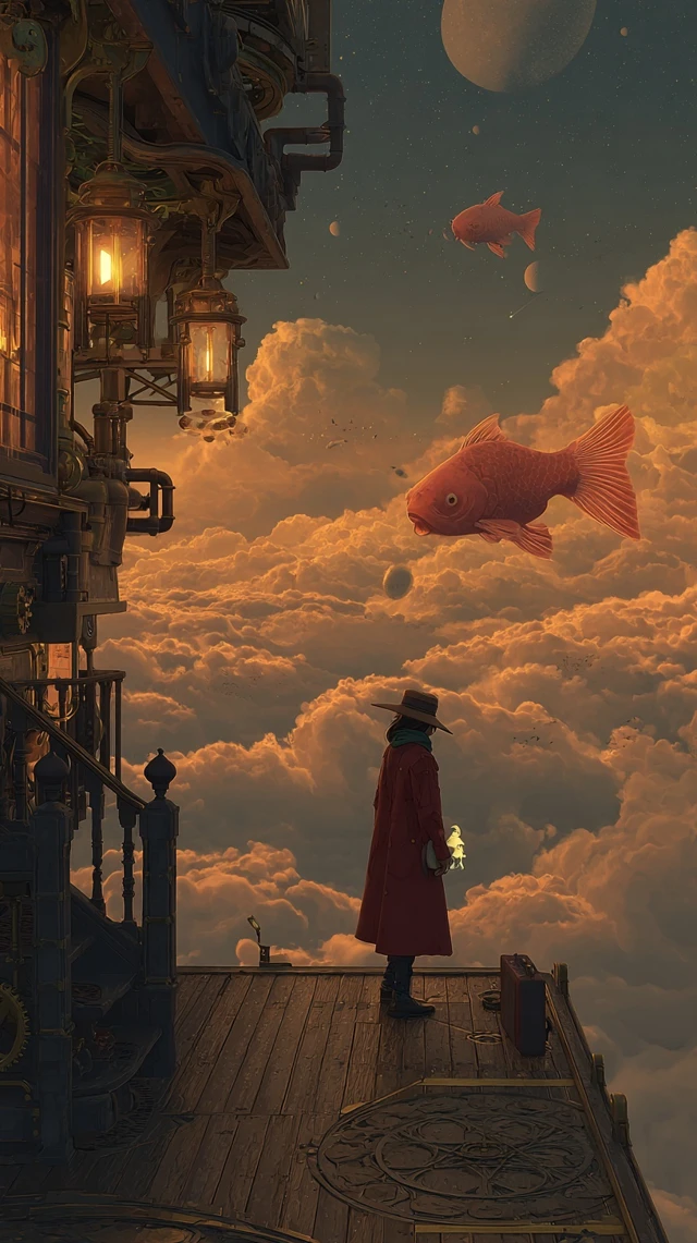 Dreamlike Steampunk Sky Station Art