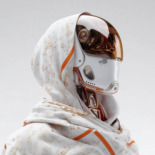 AI Bot with Detailed Fabric Cyberpunk Render