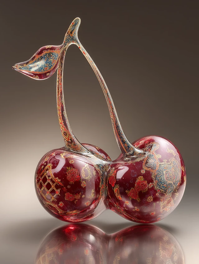Glass Cherry Sculpture Persian Carpet Art