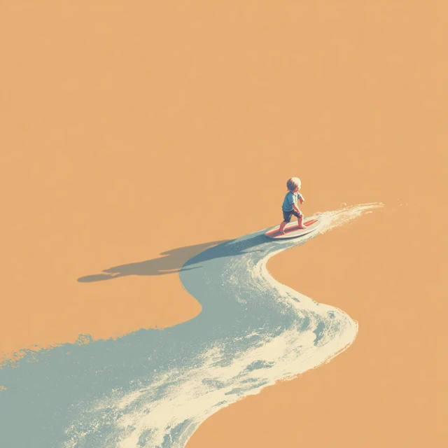 Child Surfing on Paint Surreal Minimalist Illustration