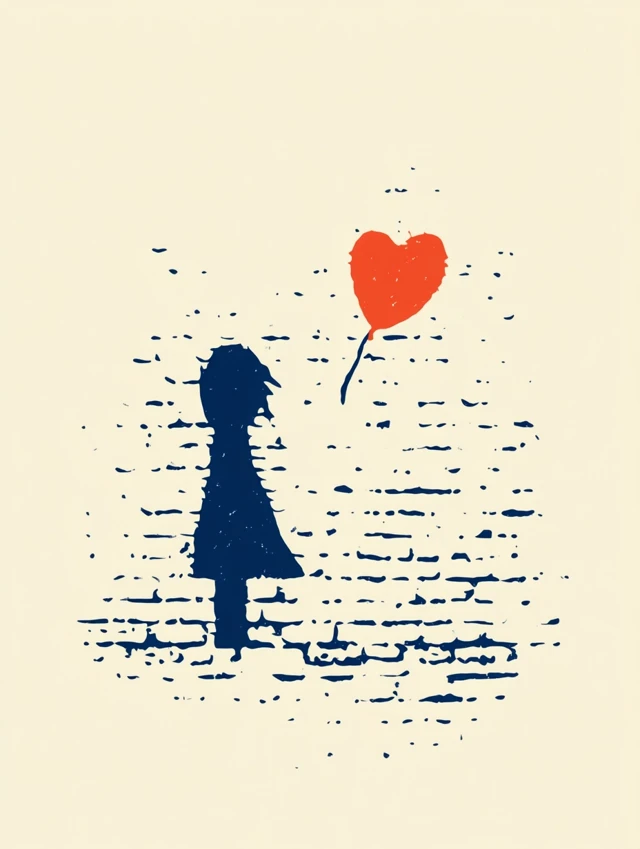 Banksy-Style Engraving: Little Girl and Heart Balloon