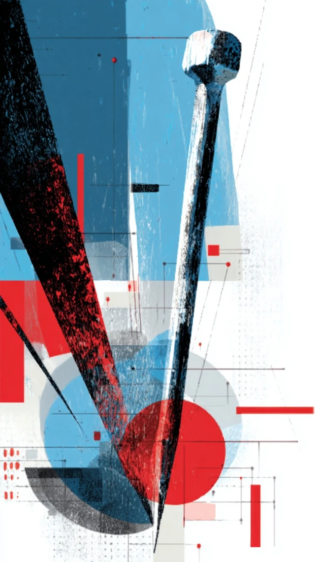 Sharp Iron Nail Illustration Teal Red Black