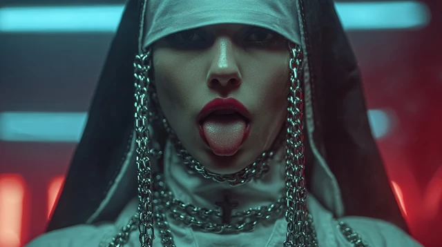 Nun in Chains Cyberpunk 90s Aesthetic