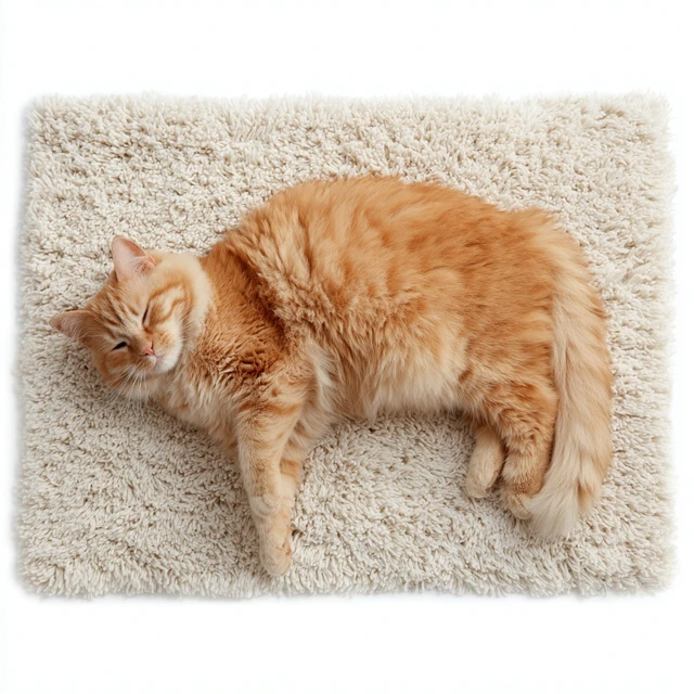 Cute Orange Cat on a Soft Cat Mat High Definition Photo