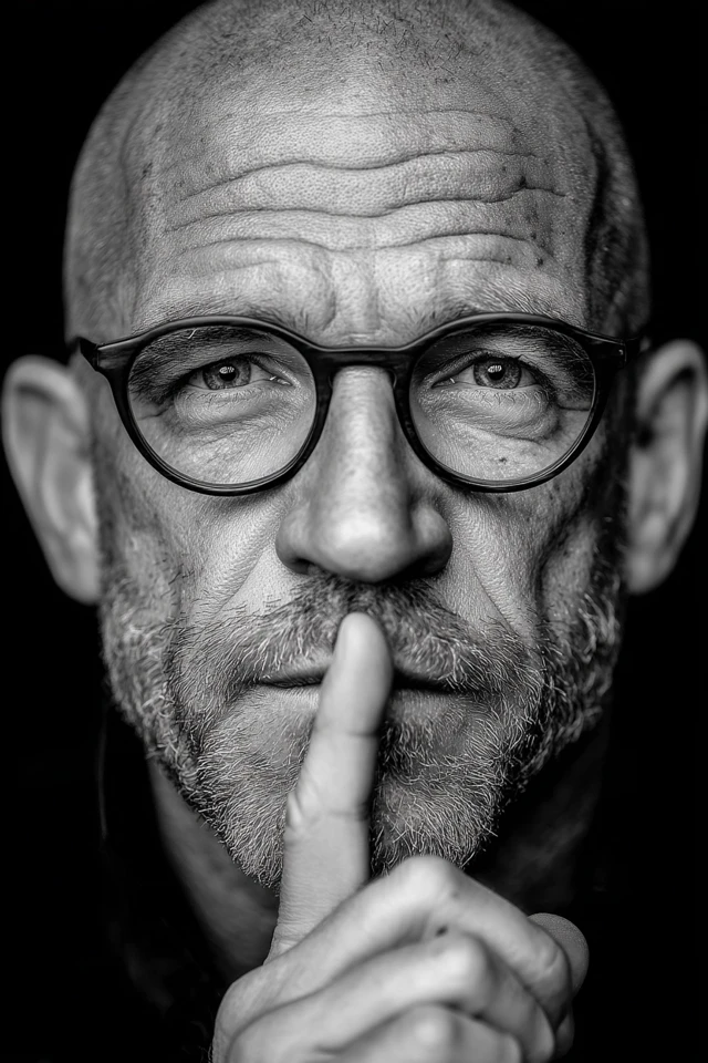 Bald Man Portrait Black and White Shhh