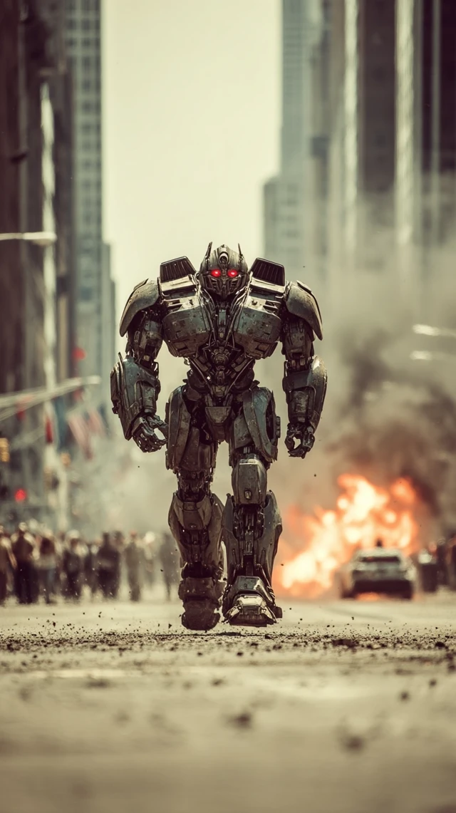 Transformer Robot in Action NYC Scene