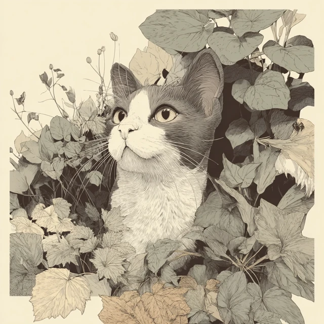 White Cat with Butterfly Anime Art