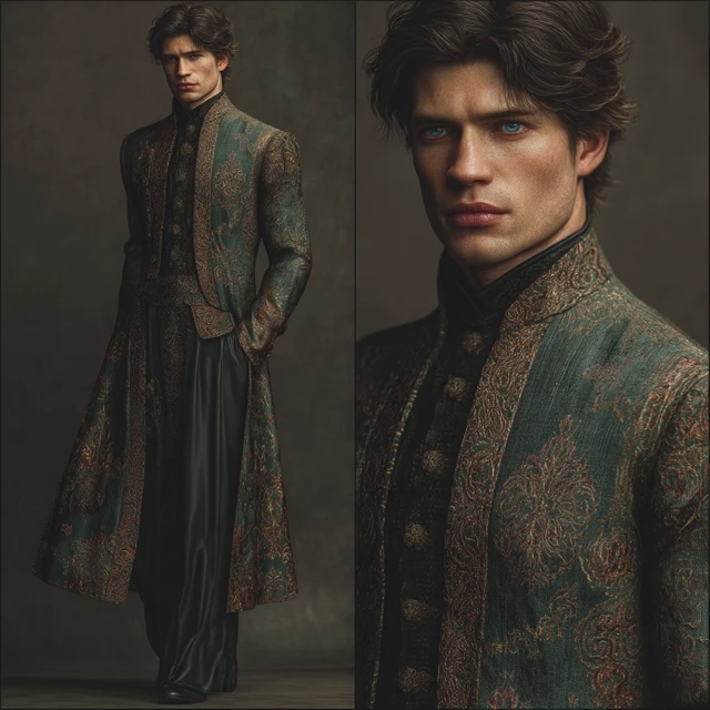 Elegant Man in Jacquard Robe Hyper Realistic