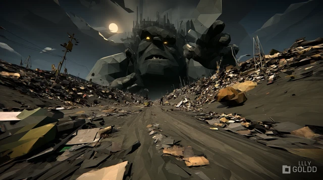 Dystopian Low Poly Bear and Trash Coastline