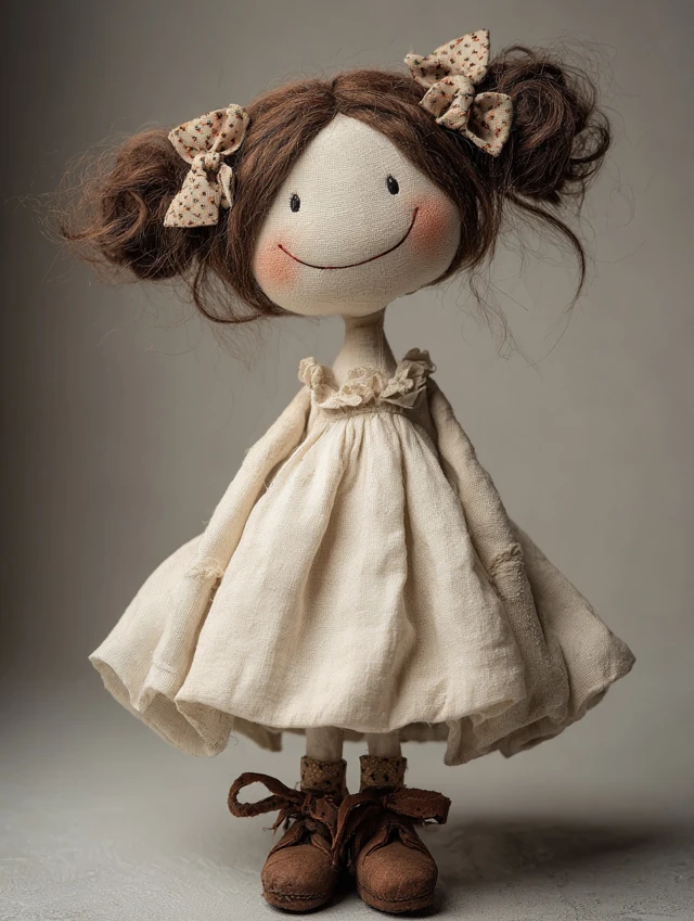 Happy Rag Doll in White Dress Adorable Design
