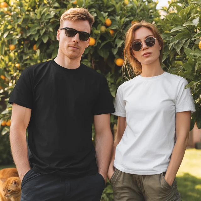 T-Shirt Mockup: Couple in a Garden