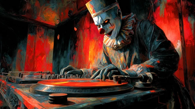 Menacing Clown DJ Spinning Records