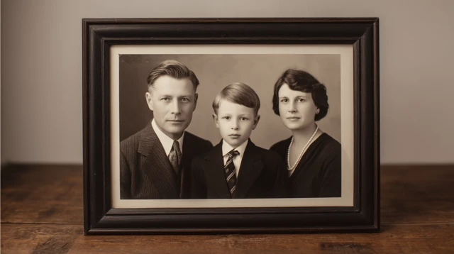 Vintage Family Portrait Black and White Framed Photo