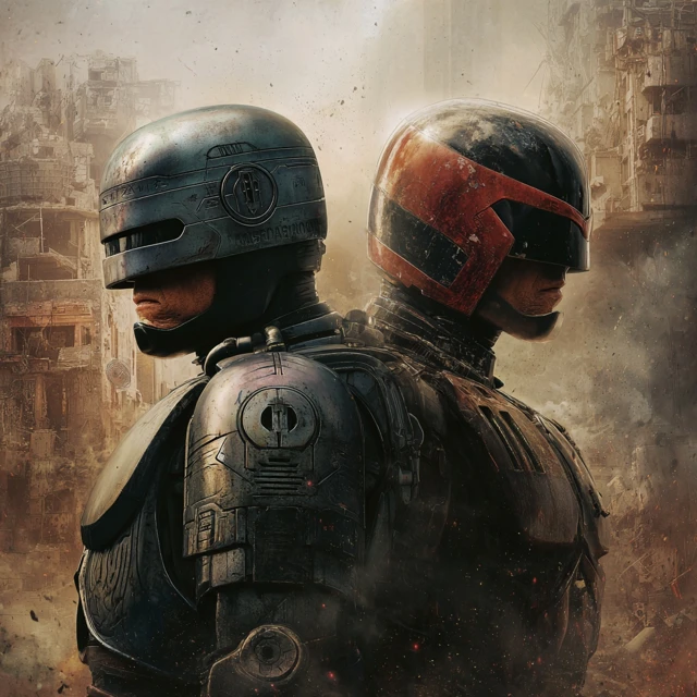 RoboCop and Judge Dredd in Futuristic City