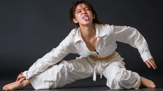Playful Portrait Japanese Woman Sticking Out Tongue