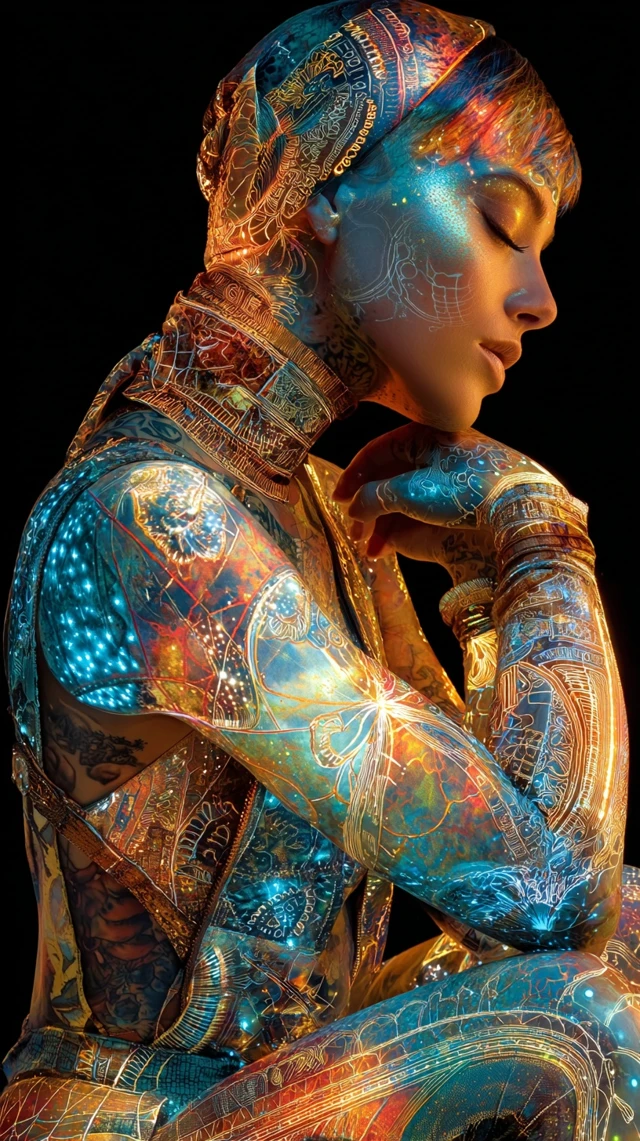 Illuminated Woman Surrealism with Tattoos Art