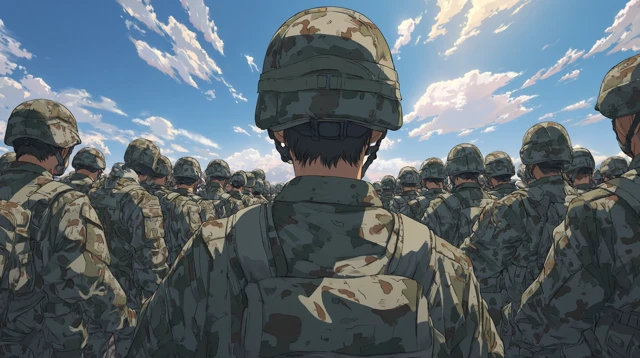 Anime Soldiers in Formation Illustration