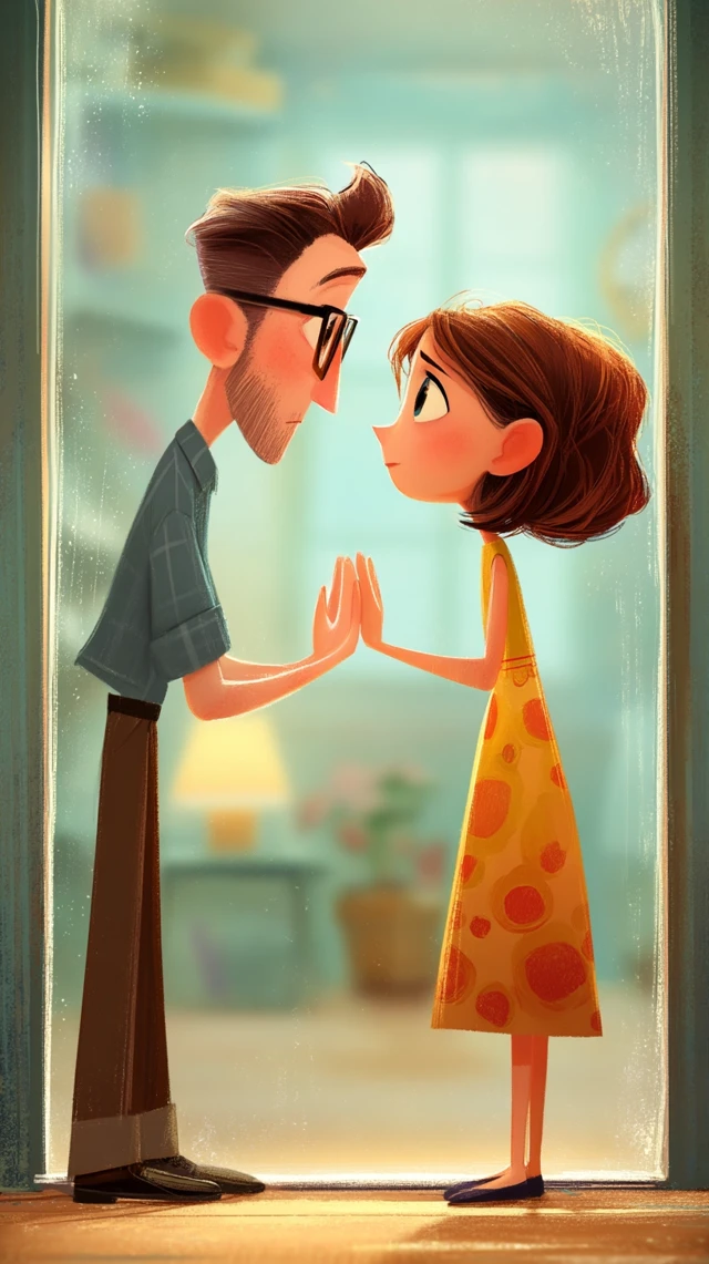 Pixar Style Artwork Man and Woman Touching Palms